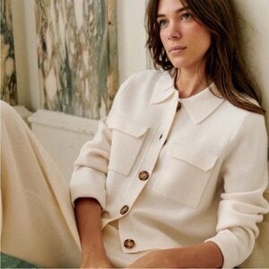 Sézane Merino Wool Betty Cardigan, Cream Size S *flaw